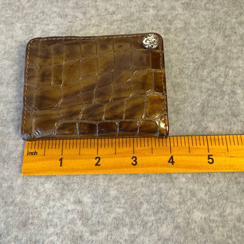 Brighton Vintage Brown Metalic Croc Embossed Leather Card Holder Case (10 Cards) - Picture 8 of 9